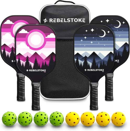 Miniatura 9 de Juego completo de 4 paletas de pickleball con bolsa, juego de 4 palas de pickleball, diseñadas en los Estados Unidos, agarre cómodo, kit de bolas