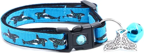 Miniatura 5 de Orca Whales on Red Cat Collar - Safety - Breakaway - Charm and Bell - Pugs2Persians (Small(10lbs & Less), Aqua)