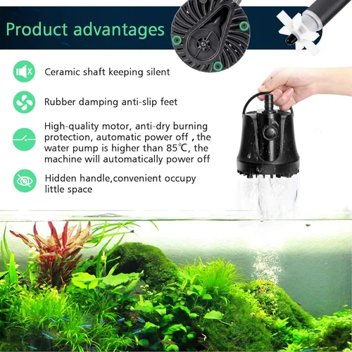 Miniatura 5 de AQQA Bomba de agua sumergible para acuario, bomba de tanque de peces de 265 GPH 1000L, bomba de fuente ultra silenciosa, caudal ajustable con alta