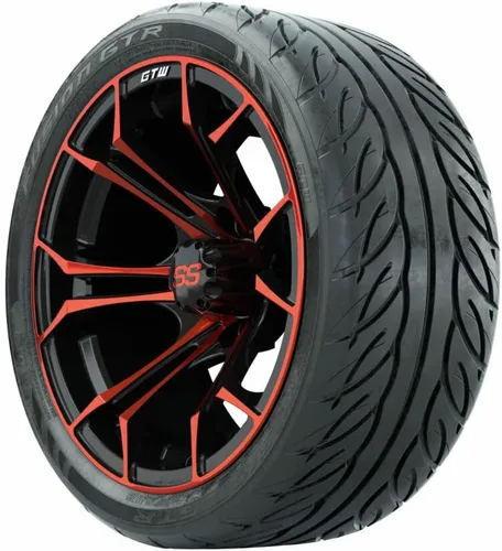 Miniatura 3 de GTW Combo de ruedas y neumáticos para carrito de golf de 14 pulgadas Ruedas Spyder rojo/negro en neumáticos Fusion GTR Street 205/40-R14