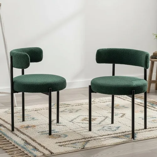 Miniatura 26 de Juego de 2 sillas de comedor Boucle, sillas de comedor beige con asiento tapizado y respaldo redondo, sillas de cocina modernas de mediados de siglo