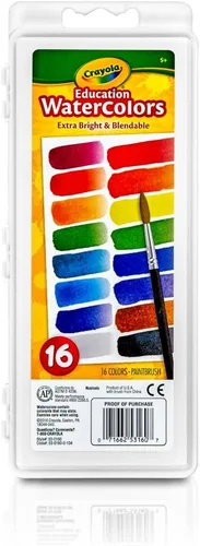 Crayola Juego de pintura de acuarela (16 unidades), suministros escolares, pintura lavable para niños, 1 brocha, artes y manualidades, colores