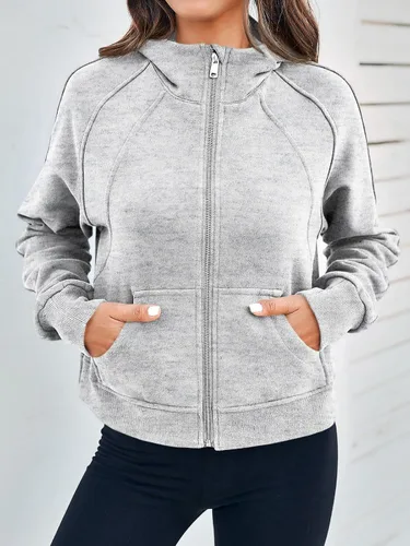 Miniatura 5 de Fisoew Sudaderas con cremallera para mujer, cuello de vellón, con capucha, casual, de algodón, manga larga, con agujero para el pulgar