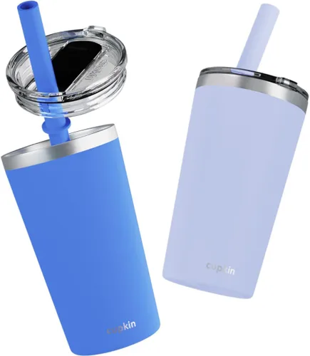 Miniatura 19 de CUPKIN - Taza apilable de acero inoxidable para niños, taza de batido, tazas aisladas con recubrimiento en polvo, tapa libre de BPA y pajilla de Rosa