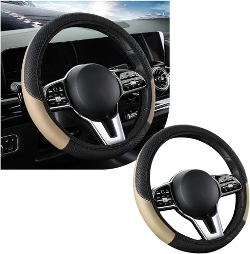 povtii Funda para volante de automóvil, protector de cuero transpirable de 15 pulgadas, fundas cómodas antideslizantes para volante de vehículo,
