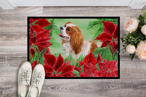 Miniatura 2 de Caroline's Treasures CK1311MAT Cavalier Spaniel Poinsettas - Felpudo de 18 x 27 pulgadas, tapete para puerta delantera, interior y exterior