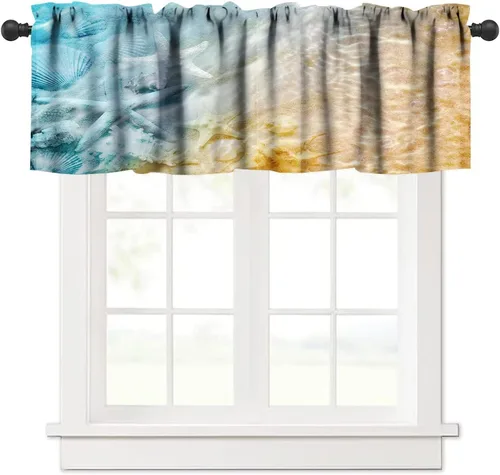 Miniatura 16 de JESTRONRY Cenefa de ventana con diseño de estrella de mar, diseño tropical de conchas marinas oceánicas, cenefa de cortina para decoración de cocina