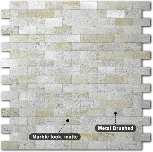 Miniatura 2 de VAOVI Adhesivo de pared de ladrillo con aspecto de mármol para despegar y pegar, para salpicaduras en muro de cocina y baño (10 hojas, azul gris)