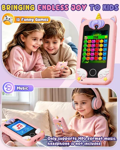 Miniatura 5 de UCIDCI Unicorn - Juguetes de teléfono inteligente para niñas de 3 a 7 años con doble cámara, teléfono para niños pequeños con juegos de aprendizaje