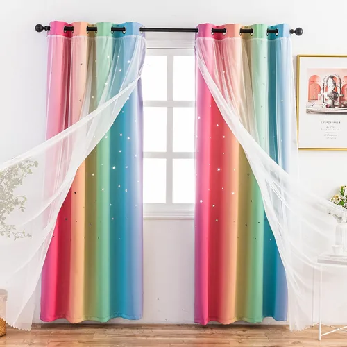 Miniatura 11 de Stiio Cortinas con Recortes de Estrella para Dormitorio de Niñas, 2 Paneles, Cortinas Opacas 2 en 1 que Bloquean la Luz con Cortinas de Ventana Azul