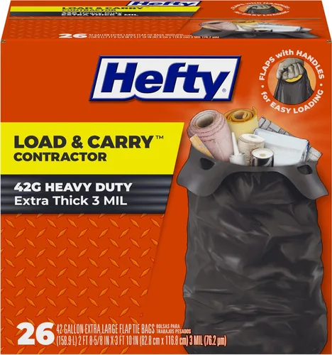 Miniatura 6 de Hefty Load & Carry - Bolsas de basura grandes para contratistas resistentes, 42 galones, 26