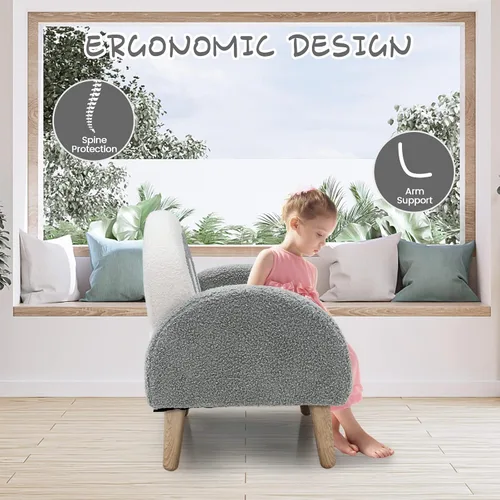 Miniatura 7 de INFANS Sofá para Niños, Sillón para Niños Pequeños con Marco de Madera Maciza, Diseño Anti-Volcadura, Tela de Felpa, Silla Tapizada para Niños