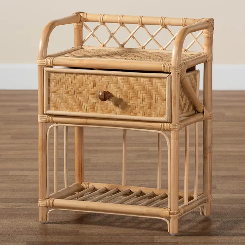 Miniatura 10 de bali & pari Kobie - Mesita de noche moderna de ratán natural bohemio con 1 cajón