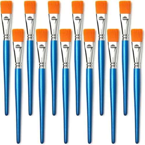Pinceles de pintura plana de 1 pulgada para pintura acrílica, 12 piezas de pinceles de pintura sintética grandes a granel con mango de madera para