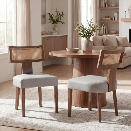 Miniatura 22 de VESCASA Juego de 2 sillas de comedor modernas de mediados de siglo, sillas de comedor tapizadas de lino con respaldo curvado ergonómico, patas