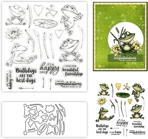 Sellos para manualidades, juego de sellos y troqueles de corte transparentes de rana de dibujos animados para hacer tarjetas, troqueles de silicona