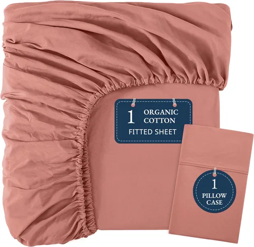 Miniatura 55 de LANE LINEN Juego de 2 piezas con sábana bajera 100% algodón orgánico tamaño individual y 1 funda de almohada, tejido de percal ligero, ultra suave