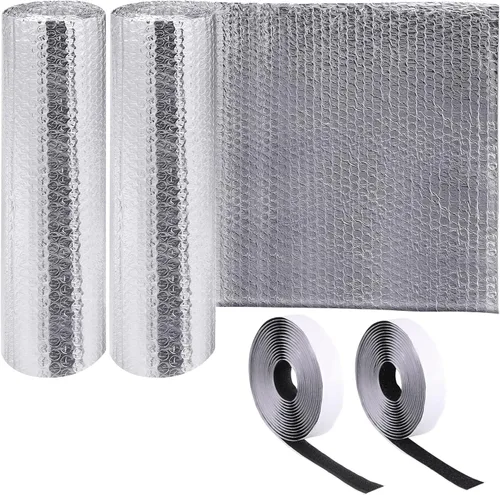 Miniatura 12 de Frienda Rollo de aislamiento reflectante para ventana de caravana de 47.2 pulgadas x 50 pies, doble papel de aluminio con burbujas de calor