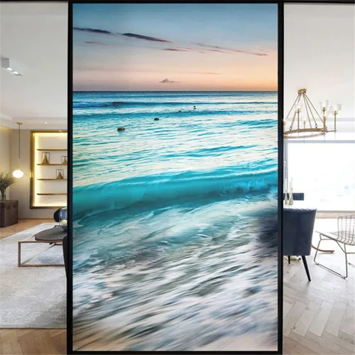 Miniatura 5 de Película decorativa de privacidad esmerilada sin pegamento para ventana, hermoso patrón de playa, puerta de vidrio, ventana, calcomanías