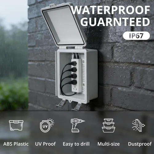 Miniatura 4 de MAKERELE Caja eléctrica impermeable pequeña al aire libre IP67 ABS caja de plástico con placa de montaje, cubierta gris con bisagras, soporte