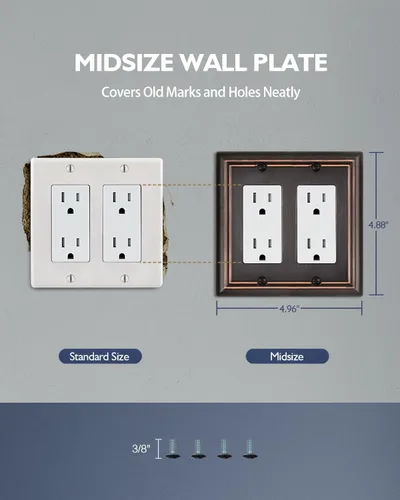 Miniatura 5 de Cubiertas de Enchufe Decorador Doble, Placas de Pared de Bronce Envejecido para Interruptor de Regulador, Enchufe GFCI y Receptáculo, Placas
