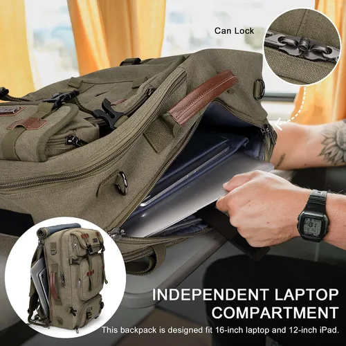 Miniatura 4 de WITZMAN Mochila de Viaje para Hombres 40L Grande Equipaje de Mano Aprobado por Aerolíneas Convertible 3 en 1 Bolsas para Laptop Caben 17 pulgadas