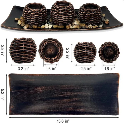 Miniatura 6 de Decoración de mesa auxiliar, 3 portavelas con bandeja y rocas, decoración de mesa de centro de mesa para sala de estar, comedor, dormitorio