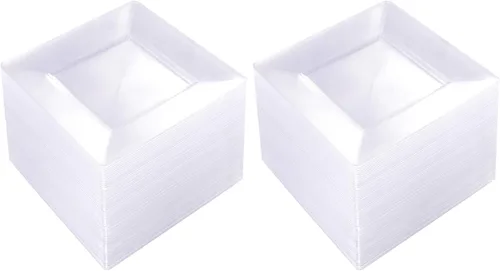 Miniatura 19 de WDF Platos de postre de plástico plateado con tenedores de plástico, 100 platos cuadrados desechables para aperitivos, platos pequeños con borde