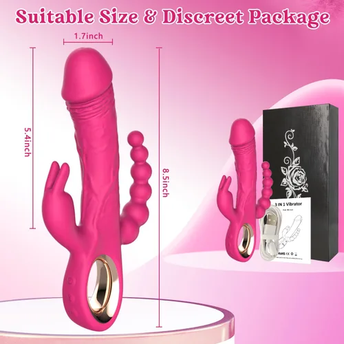 Miniatura 6 de Vibrador de conejo de empuje para placer de cuerpo completo mezclado, con punto G y estimulación del clítoris para el éxtasis puntual, y un mango