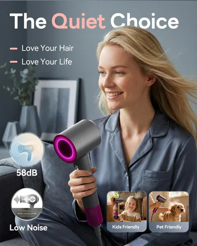 Miniatura 4 de Secador de pelo, 160000RPM con negativo iónico de 1,640.4 ft, secador de pelo con difusor, secador de pelo de secado rápido para mujeres y hombres