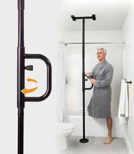 Palo de seguridad Standers para ponerse de pie con barra curva de sujeción, 1100, talla única , Metallic Black, 1, 1