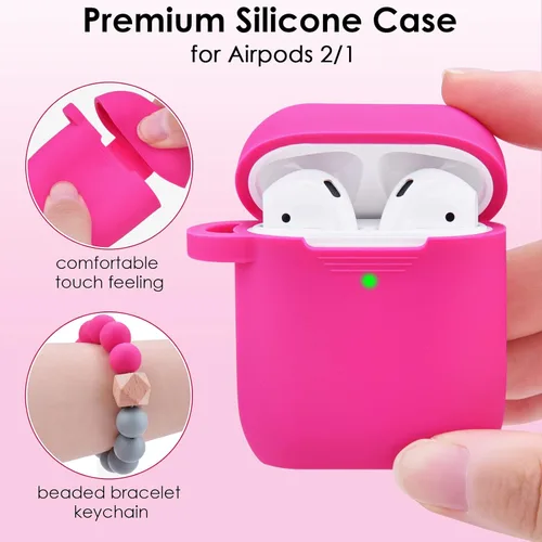 Miniatura 3 de Filoto Compatible con estuche para AirPods, funda bonita para AirPods 2/1 de Apple para mujeres, estuche protector de silicona con llavero de Rosa