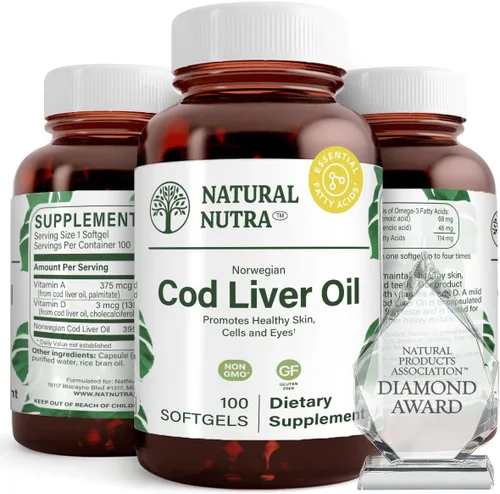 Natural Nutra Suplemento noruego de aceite de hígado de bacalao, ayuda a mantener la piel, ayuda a mantener la densidad corporal, la salud ocular y