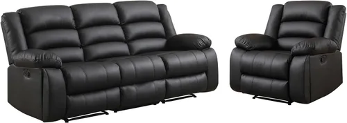 Miniatura 7 de EBELLO Juego de sofá reclinable manual de piel sintética, sofá reclinable de 3 asientos, juego de muebles de sofá para sala de estar, color negro