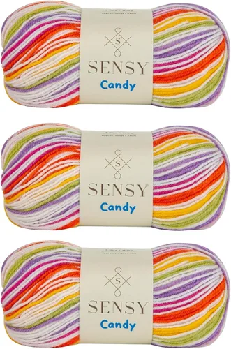 Miniatura 25 de Sensy Candy Yarn - Hilo de 5 madejas, 3.5 onzas, 251 yardas, multicolor para ganchillo y tejido, calibre ligero 3