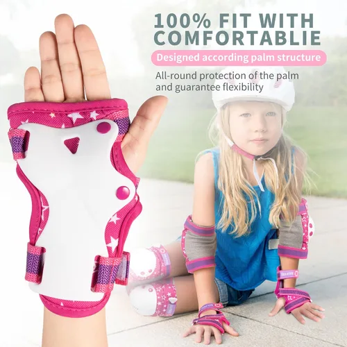 Miniatura 6 de SULIFEEL Patines de unicornio arcoíris para niños con equipo de protección ajustable, rosa, talla S, M