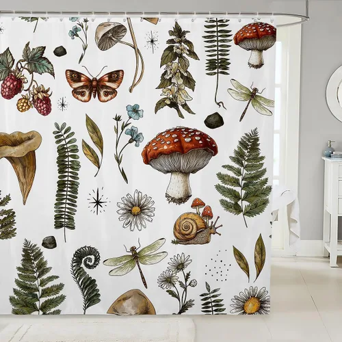 Miniatura 45 de Castle Fairy Cortinas de ducha con hojas de ginkgo, cortina de baño botánica de naturaleza verde, tela de plantas de acuarela, juego de decoración