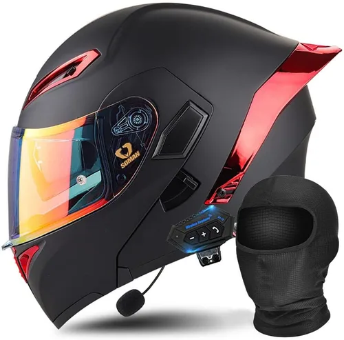 Miniatura 16 de Casco Modular de Motocicleta Bluetooth Aprobado DOT/ECE de Cara Completa Abatible Anti-Empañamiento Doble Visera Casco con Altavoz Dual Incorporado