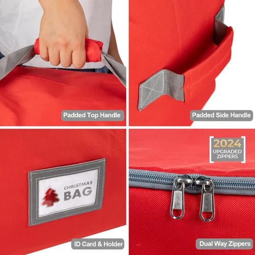 Miniatura 5 de Bolsa de almacenamiento para árbol de Navidad Oxford resistente con asas extra acolchadas, bolsa de almacenamiento impermeable Oxford para árbol Rojo