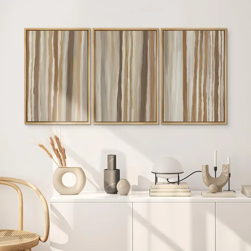 Miniatura 3 de SIGNWIN Juego de impresión enmarcada para pared, diseño de rayas verticales, fotografía abstracta, arte moderno, primer plano, relajante, tranquilo