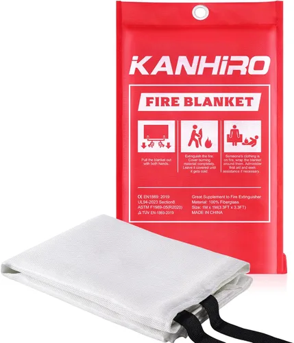 KANHIRO Manta de emergencia contra incendios para la cocina del hogar, manta de fibra de vidrio para extinción de incendios ideal para escuela, Rojo