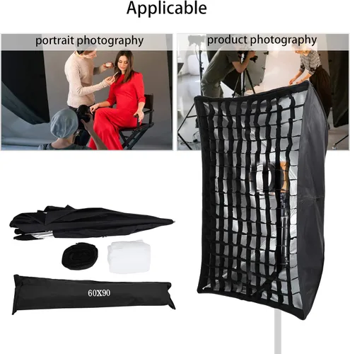 Miniatura 9 de Difusor de softbox para paraguas, 23.6 x 35.4 in, de nailon, rectangular, con rejilla, tela suave, estudio al aire libre, equipo de fotografía