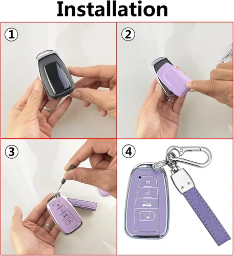 Miniatura 7 de Funda para Llavero Compatible con Toyota 2019-2023 Camry RAV4 Highlander Corolla 4Runner Avalon C-HR Prius (Morado)