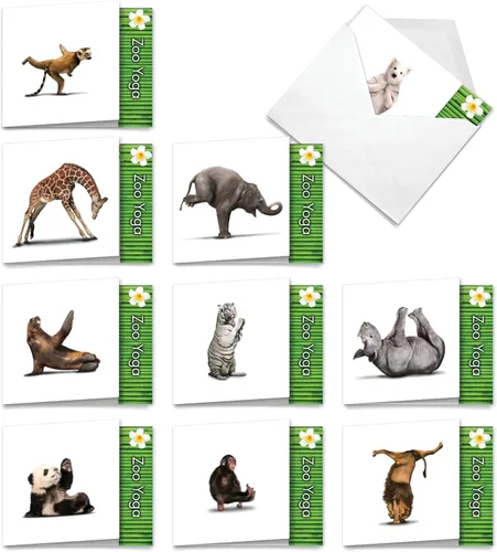 Miniatura 9 de The Best Card Company - 10 tarjetas de notas de yoga en blanco (4 x 5.12 pulgadas) - Tarjetas de notas en caja con sobres, tarjetas de animales