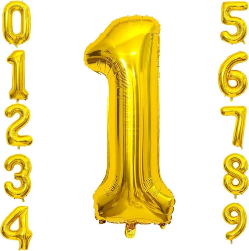 Globos dorados de 40 pulgadas con números grandes de WEIKA con números grandes, globos de helio número 1, globo grande de aluminio de Mylar para