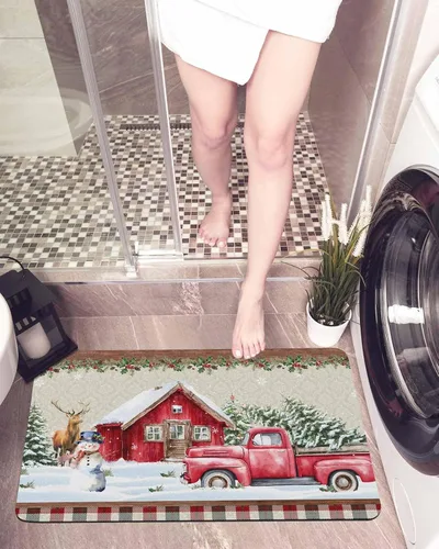 Miniatura 6 de Tapete de baño de Navidad para bañera, antideslizante, de secado rápido y absorbente, tierra de diatomeas, cocina, ducha, fregadero, lavable, muñeco