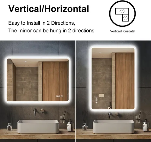Miniatura 8 de S'bagno Espejo de baño LED de 32 x 24 pulgadas con luces, altavoz Bluetooth, antivaho e impermeable, espejo de pared regulable con control táctil, 3