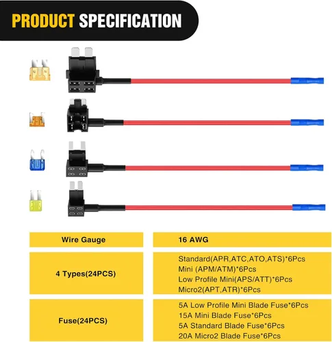 Miniatura 8 de Nilight 24 piezas 12 V Fusible para coche, juego de fusibles de añadir a un circuito, portafusibles estándar Mini Micro2 y fusibles de perfil bajo