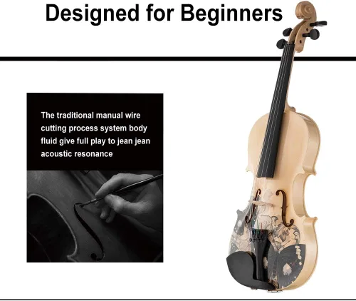 Miniatura 2 de Aliyes Juego de violín artístico distintivo diseñado para principiantes, estudiantes, adultos con estuche rígido, arco, cuerdas adicionales