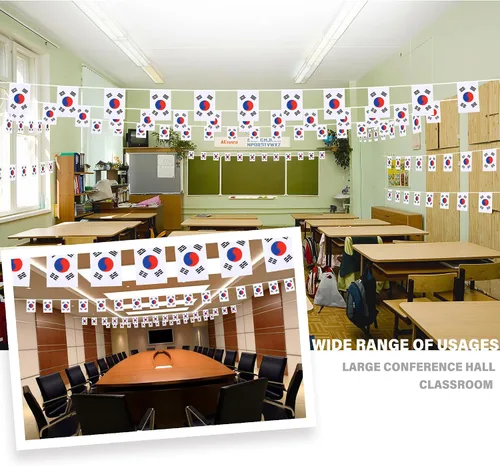 Miniatura 2 de Banderín de bandera de Corea, mini banderas coreanas pequeñas, decoración nacional de país para escuela, fiesta, eventos deportivos, 33 pies 30